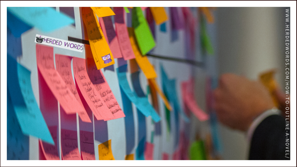 A wall of post-its as a method of organizing and outlining
