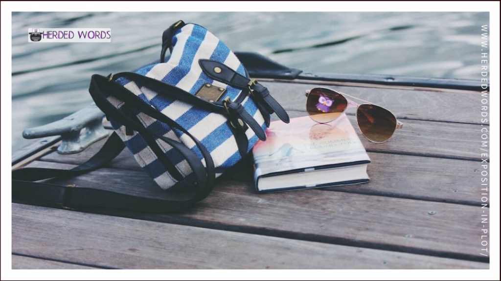 A bag, book, and sunglasses on a dock