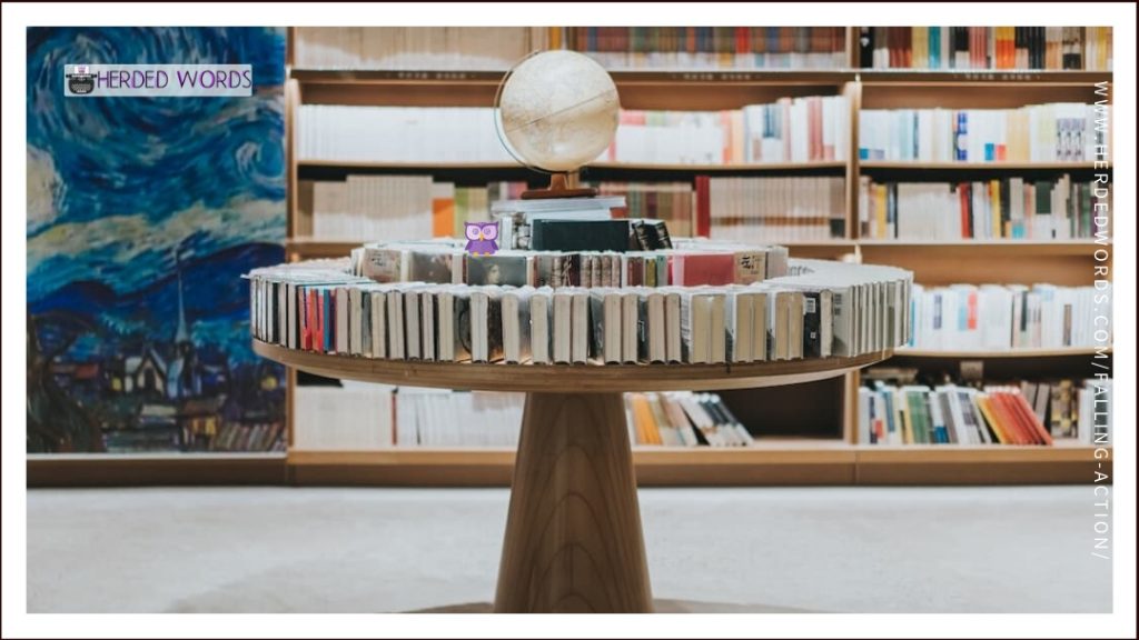 A round table with books on it