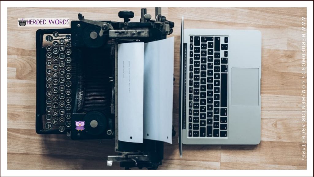 a typewriter and a laptop