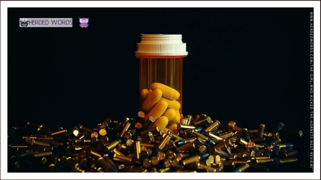 a bottle of pills surrounded by ammunition