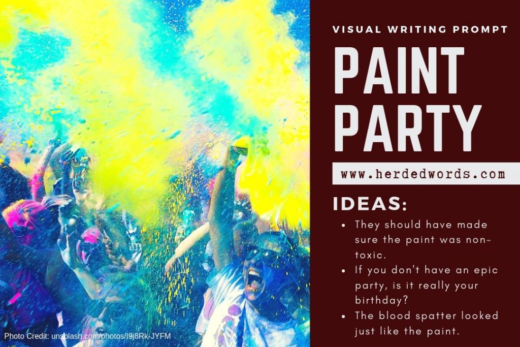 Visual Writing Prompt: PAINT PARTY! A picture of a bunch of people dancing and throwing paint