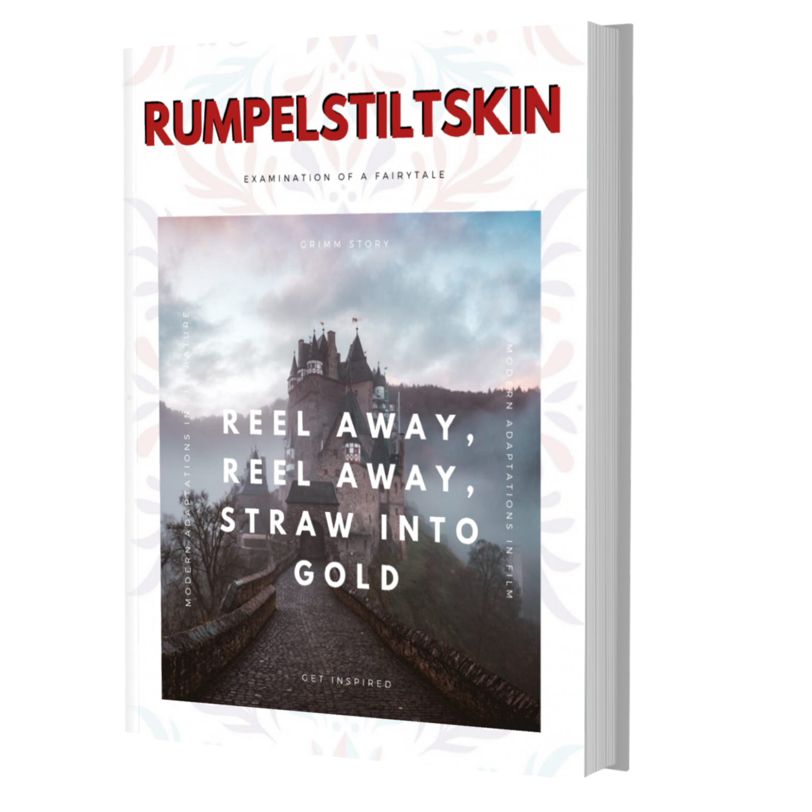 A mock book cover for the RUMPELSTILTSKIN examinations of a fairytale ebook