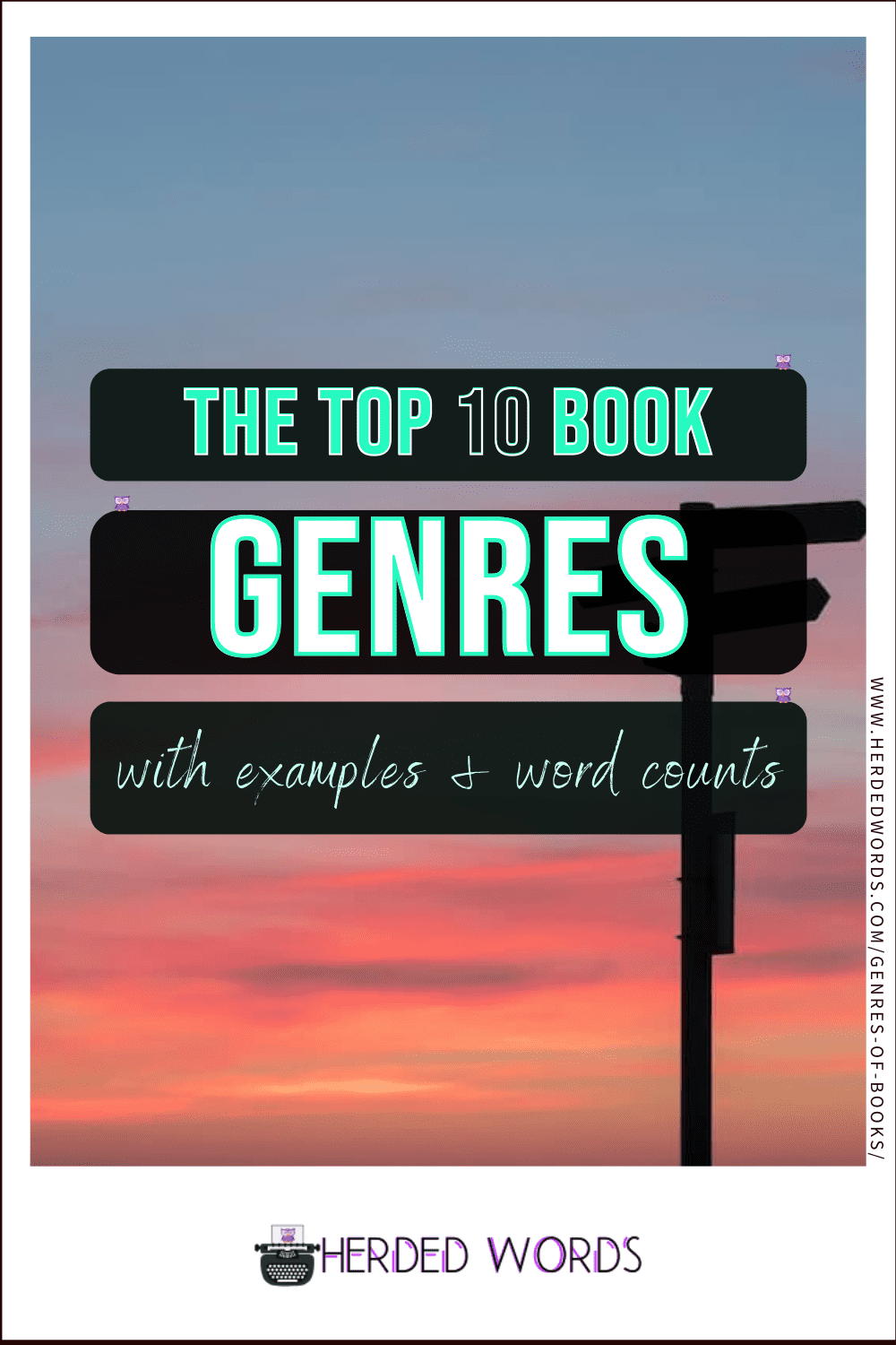 Image link to the Top 10 Book Genres with examples and word counts